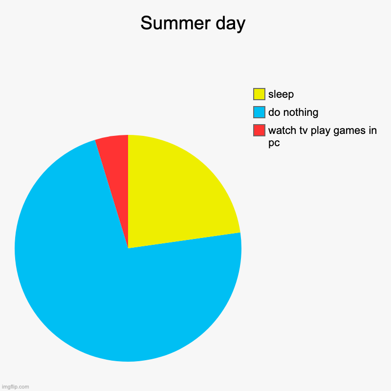 what i do | Summer day | watch tv play games in pc, do nothing, sleep | image tagged in charts,pie charts | made w/ Imgflip chart maker