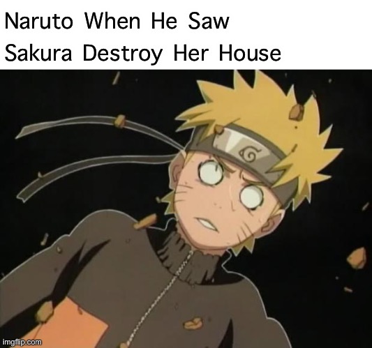 Sakura Destroys Her House - Naruto Shocked | Naruto When He Saw Sakura Destroy Her House | image tagged in naruto_wtf | made w/ Imgflip meme maker