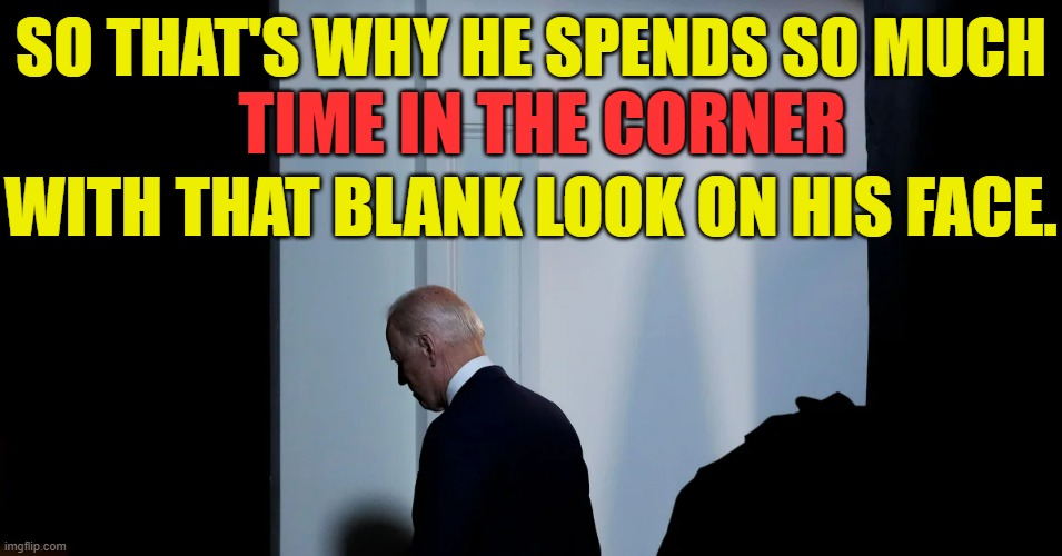 SO THAT'S WHY HE SPENDS SO MUCH WITH THAT BLANK LOOK ON HIS FACE. TIME IN THE CORNER | made w/ Imgflip meme maker