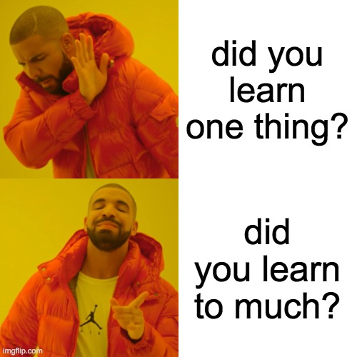 did you learn one thing? did you learn to much? | image tagged in memes,drake hotline bling | made w/ Imgflip meme maker