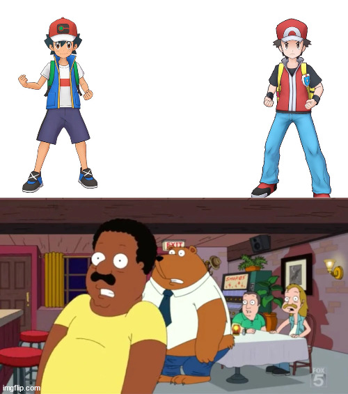 Cleveland and the Guys react to Ash and Red | image tagged in the cleveland show,pokemon | made w/ Imgflip meme maker