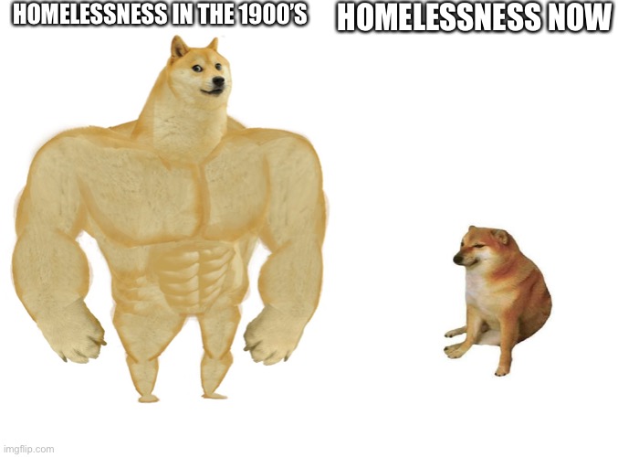 Big dog small dog | HOMELESSNESS IN THE 1900’S; HOMELESSNESS NOW | image tagged in big dog small dog | made w/ Imgflip meme maker