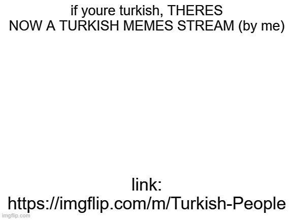 yes | if youre turkish, THERES NOW A TURKISH MEMES STREAM (by me); link: https://imgflip.com/m/Turkish-People | image tagged in blank white template | made w/ Imgflip meme maker