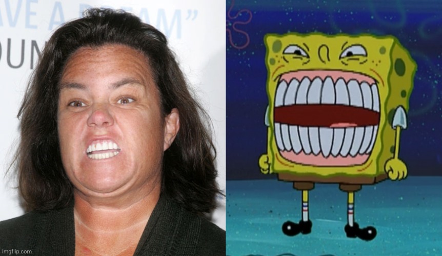 Have you ever realized how similar Rosie O'Donnell and Spongebob look? | image tagged in overtime,spongebob,rosie o'donnell | made w/ Imgflip meme maker