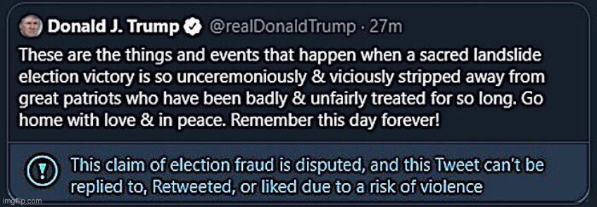 Trump tweet Jan. 6 2021 | image tagged in trump tweet jan 6 2021 | made w/ Imgflip meme maker