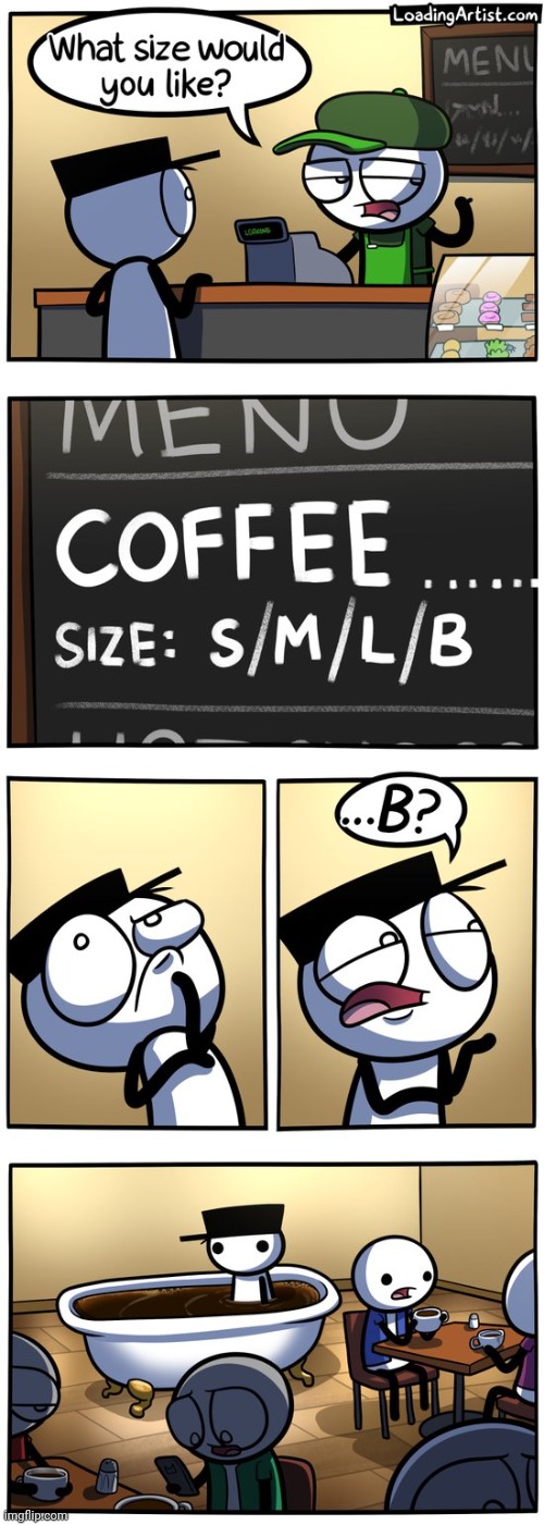 "B" for coffee bath | image tagged in coffee,bath,comics,comics/cartoons,comic,menu | made w/ Imgflip meme maker