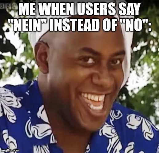 Hehe Boi | ME WHEN USERS SAY "NEIN" INSTEAD OF "NO": | image tagged in hehe boi | made w/ Imgflip meme maker