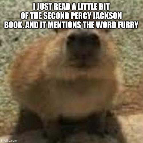 Hi chat | I JUST READ A LITTLE BIT OF THE SECOND PERCY JACKSON BOOK, AND IT MENTIONS THE WORD FURRY | image tagged in gort | made w/ Imgflip meme maker