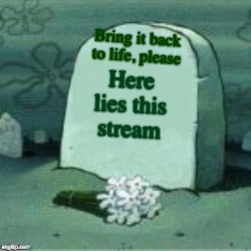 grave | Bring it back to life, please; Here lies this stream | image tagged in here lies x | made w/ Imgflip meme maker