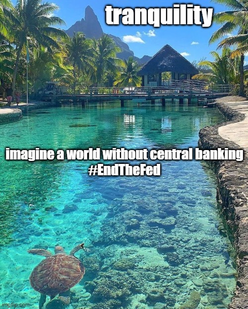 tranquility | tranquility; imagine a world without central banking
#EndTheFed | image tagged in tranquility | made w/ Imgflip meme maker