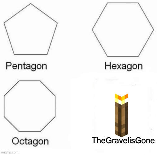 Gravel is scared | TheGravelisGone | image tagged in memes,pentagon hexagon octagon,minecraft,torch,gravel | made w/ Imgflip meme maker