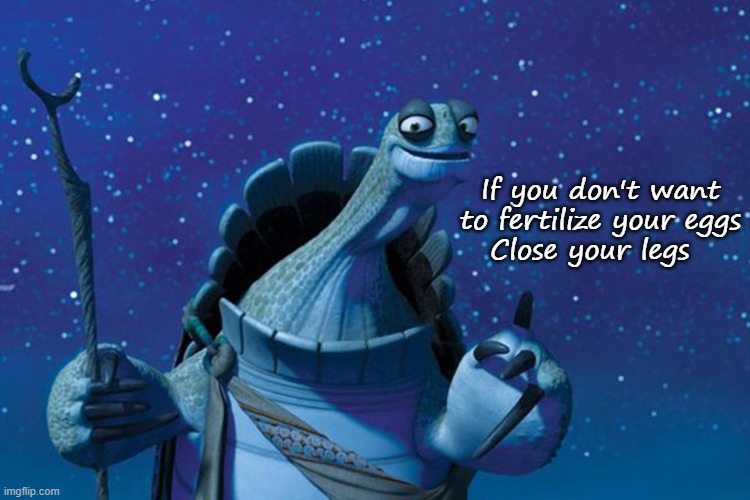 Master Oogway | If you don't want to fertilize your eggs
Close your legs | image tagged in master oogway | made w/ Imgflip meme maker