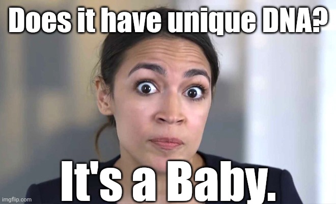 aoc Crazy Eyes, So There ! | Does it have unique DNA? It's a Baby. | image tagged in aoc crazy eyes so there | made w/ Imgflip meme maker