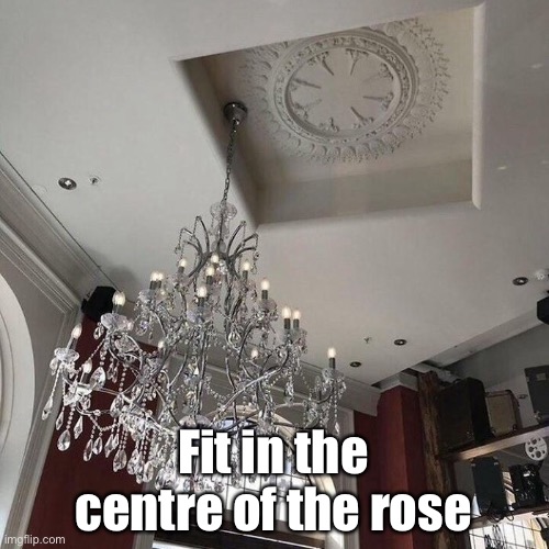 You had one job | Fit in the centre of the rose | image tagged in chandelier,plight fitting,fit in centre,one job,fail | made w/ Imgflip meme maker