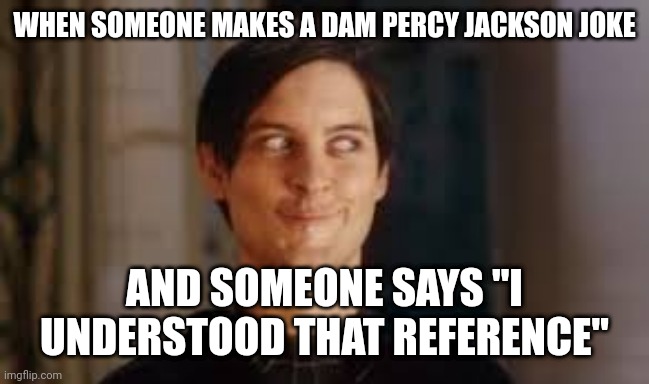 Bully maguire | WHEN SOMEONE MAKES A DAM PERCY JACKSON JOKE; AND SOMEONE SAYS "I UNDERSTOOD THAT REFERENCE" | image tagged in bully maguire | made w/ Imgflip meme maker