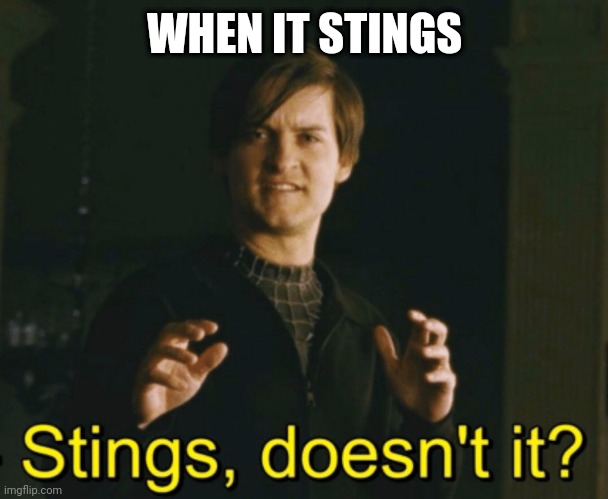 Stings, doesn’t it? | WHEN IT STINGS | image tagged in stings doesn t it | made w/ Imgflip meme maker