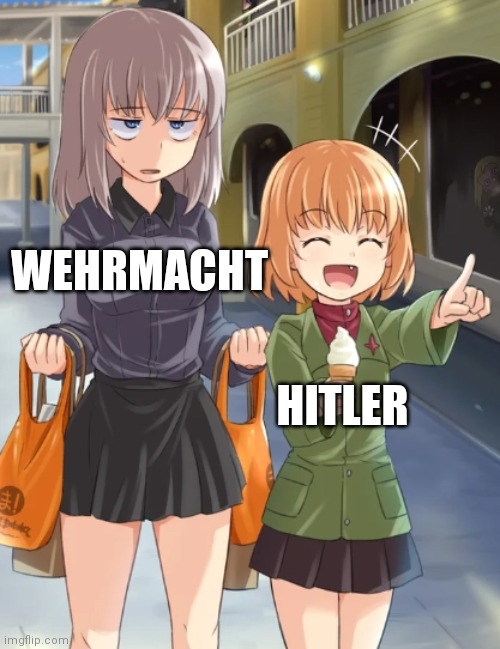 Hitler and Wehrmacht | WEHRMACHT; HITLER | image tagged in girls und panzer | made w/ Imgflip meme maker
