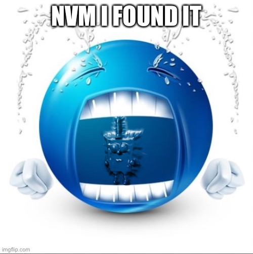 Crying Blue guy | NVM I FOUND IT | image tagged in crying blue guy | made w/ Imgflip meme maker