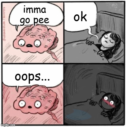 Brain Before Sleep | ok; imma go pee; oops... | image tagged in brain before sleep | made w/ Imgflip meme maker