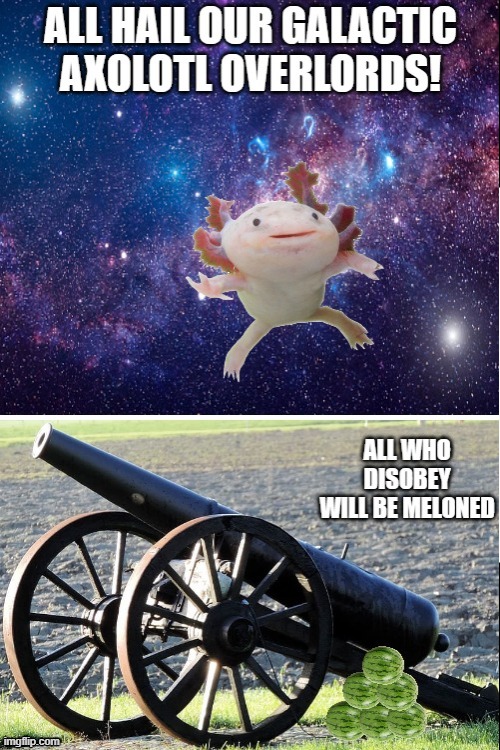 axolotl overlord | image tagged in funny,memes,surreal,barney will eat all of your delectable biscuits | made w/ Imgflip meme maker