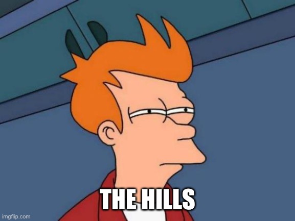 The hills… | THE HILLS | image tagged in memes,futurama fry | made w/ Imgflip meme maker