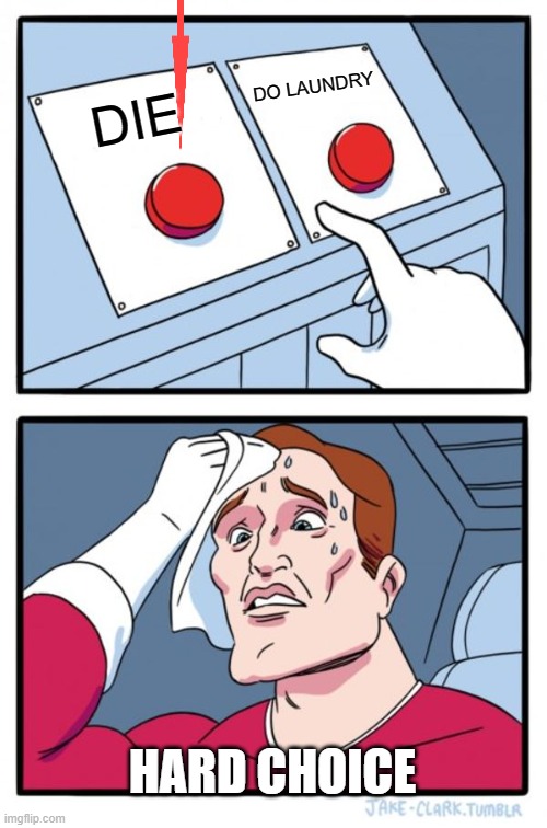 Two Buttons Meme | DO LAUNDRY; DIE; HARD CHOICE | image tagged in memes,two buttons | made w/ Imgflip meme maker