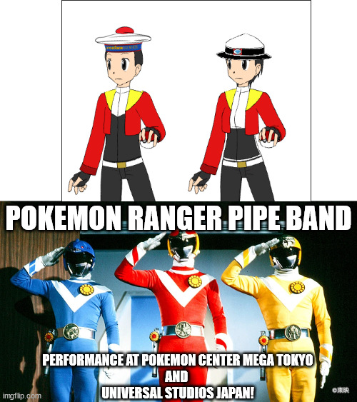 Sun Vulcan Salute react to Pokemon Ranger Pipe Band! | POKEMON RANGER PIPE BAND; PERFORMANCE AT POKEMON CENTER MEGA TOKYO
AND 
UNIVERSAL STUDIOS JAPAN! | image tagged in sun vulcan,pokemon,super sentai,power rangers | made w/ Imgflip meme maker