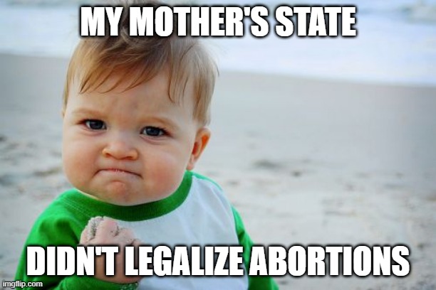Lucky kid! | MY MOTHER'S STATE; DIDN'T LEGALIZE ABORTIONS | image tagged in memes,success kid original,abortion,roe vs wade | made w/ Imgflip meme maker
