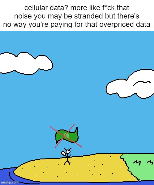 cellular data? more like f*ck that noise you may be stranded but there's no way you're paying for that overpriced data | made w/ Imgflip meme maker