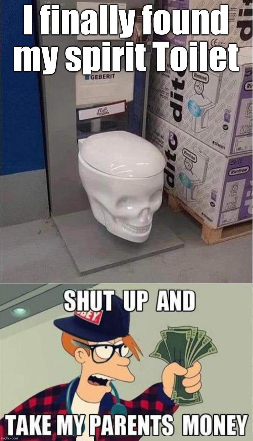 You have a spirit animal ... well I got a toilet |  I finally found my spirit Toilet | image tagged in skull,spirit animal | made w/ Imgflip meme maker
