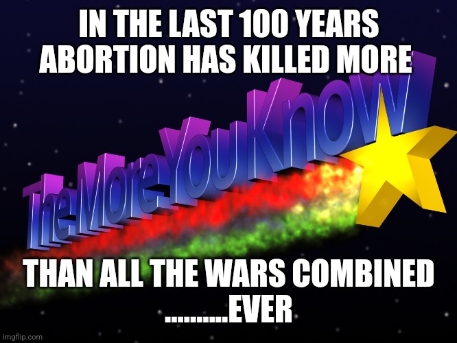 IN THE LAST 100 YEARS ABORTION HAS KILLED MORE; THAN ALL THE WARS COMBINED
..........EVER | image tagged in funny memes | made w/ Imgflip meme maker