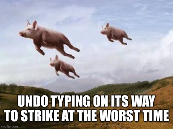 True amiright | UNDO TYPING ON ITS WAY TO STRIKE AT THE WORST TIME | image tagged in pigs fly | made w/ Imgflip meme maker