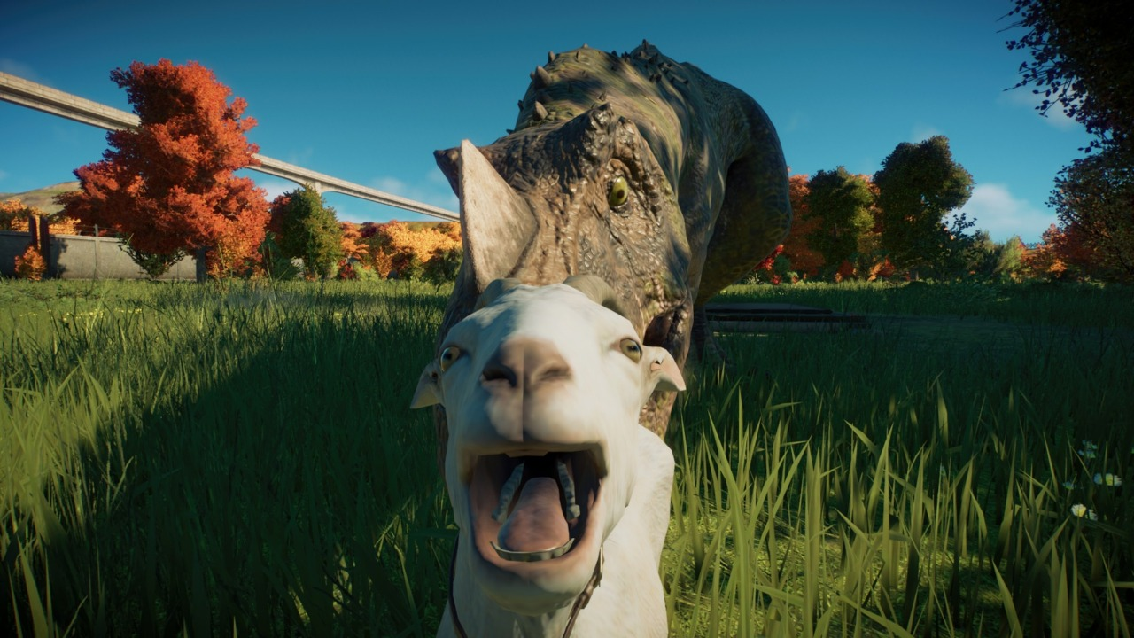 High Quality Goat being eaten by dino meme Blank Meme Template