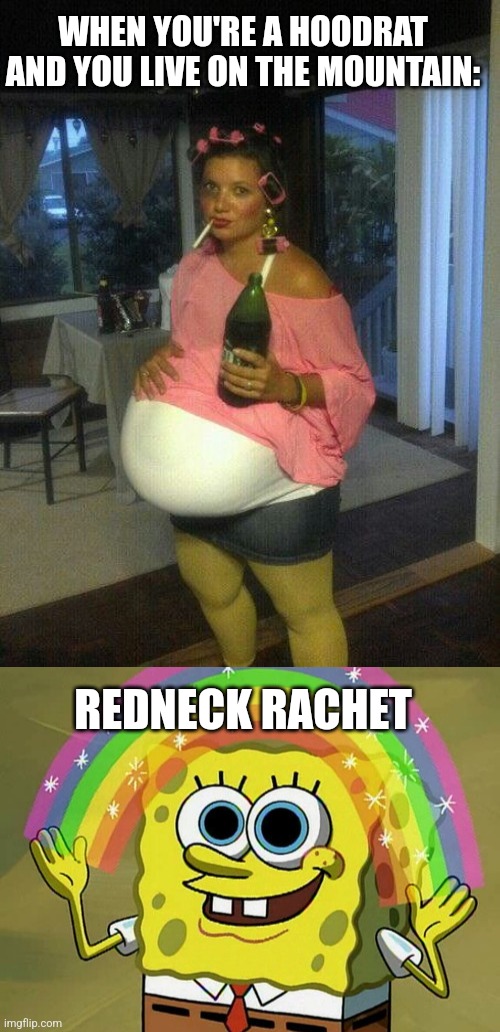 WHEN YOU'RE A HOODRAT AND YOU LIVE ON THE MOUNTAIN:; REDNECK RACHET | image tagged in memes,imagination spongebob | made w/ Imgflip meme maker