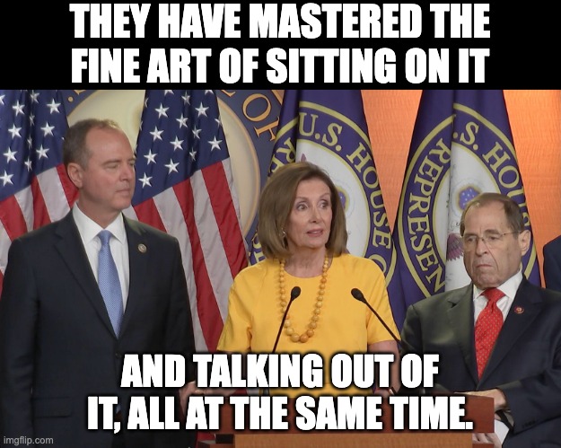 Washington Speak | THEY HAVE MASTERED THE FINE ART OF SITTING ON IT; AND TALKING OUT OF IT, ALL AT THE SAME TIME. | image tagged in schiff pelosi nadler | made w/ Imgflip meme maker