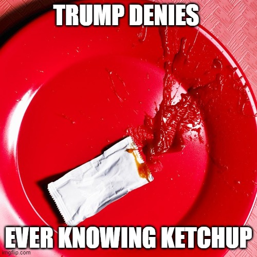 Trump Denies | TRUMP DENIES; EVER KNOWING KETCHUP | image tagged in trump ketchup fit,ketchup | made w/ Imgflip meme maker