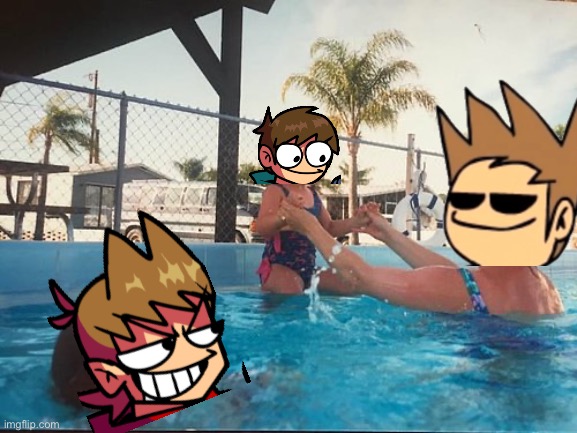 Tom ignoring Tord drowning in a pool | image tagged in drowning kid in the pool | made w/ Imgflip meme maker