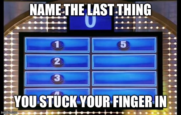 family feud | NAME THE LAST THING; YOU STUCK YOUR FINGER IN | image tagged in family feud | made w/ Imgflip meme maker