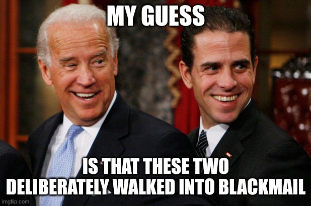 Hunter Biden Crack Head | MY GUESS IS THAT THESE TWO DELIBERATELY WALKED INTO BLACKMAIL | image tagged in hunter biden crack head | made w/ Imgflip meme maker
