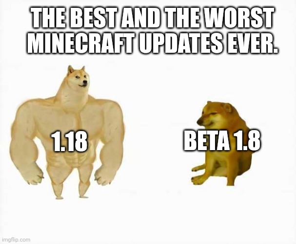 Minecraft meme | THE BEST AND THE WORST MINECRAFT UPDATES EVER. BETA 1.8; 1.18 | image tagged in funny | made w/ Imgflip meme maker