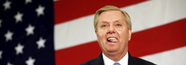 High Quality Lindsey Graham, Lady G. with his tongue hanging out Blank Meme Template