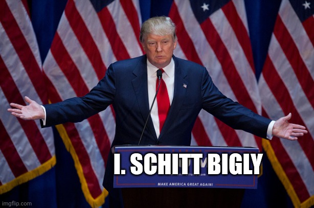 Trump campaigns under his new name. |  I. SCHITT BIGLY | image tagged in donald trump | made w/ Imgflip meme maker