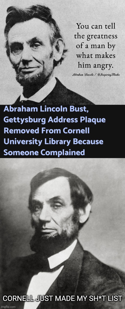 Abraham Lincoln is Mad | CORNELL JUST MADE MY SH*T LIST | image tagged in abraham lincoln,sjws,leftists,democrats | made w/ Imgflip meme maker