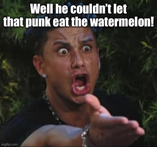 DJ Pauly D Meme | Well he couldn’t let that punk eat the watermelon! | image tagged in memes,dj pauly d | made w/ Imgflip meme maker