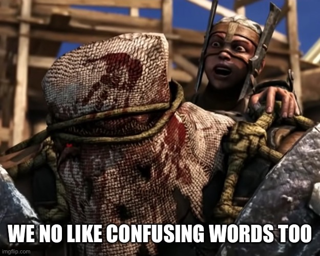 Ferra/Torr | WE NO LIKE CONFUSING WORDS TOO | image tagged in lies deceit | made w/ Imgflip meme maker