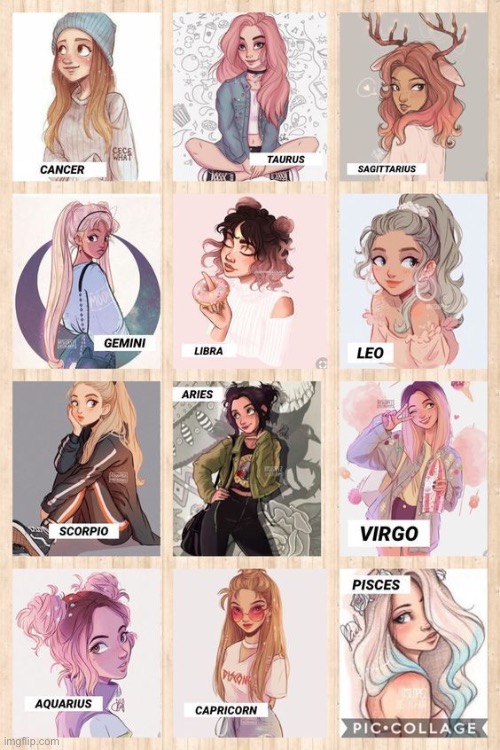 Zodiacs as people | image tagged in zodiac signs,art | made w/ Imgflip meme maker