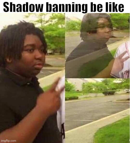 It happens to millions. Happened to me. | Shadow banning be like | image tagged in disappearing | made w/ Imgflip meme maker