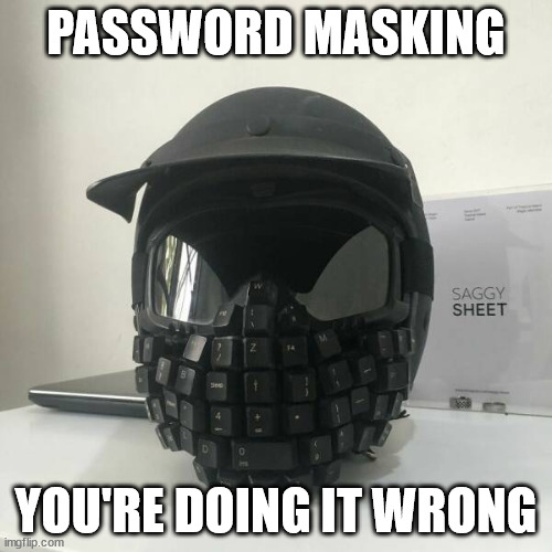 ******** | PASSWORD MASKING; YOU'RE DOING IT WRONG | image tagged in mask,keyboard | made w/ Imgflip meme maker