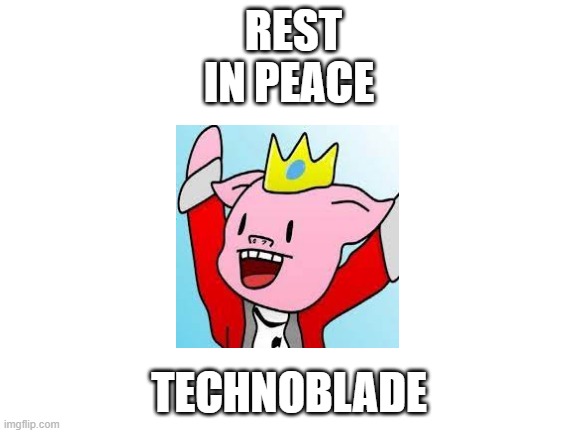 Rest in peace | REST IN PEACE; TECHNOBLADE | image tagged in blank white template | made w/ Imgflip meme maker