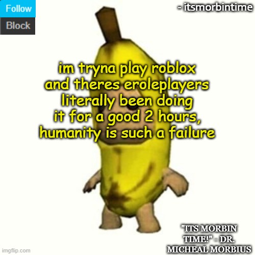 WHY | im tryna play roblox and theres eroleplayers literally been doing it for a good 2 hours, humanity is such a failure | made w/ Imgflip meme maker